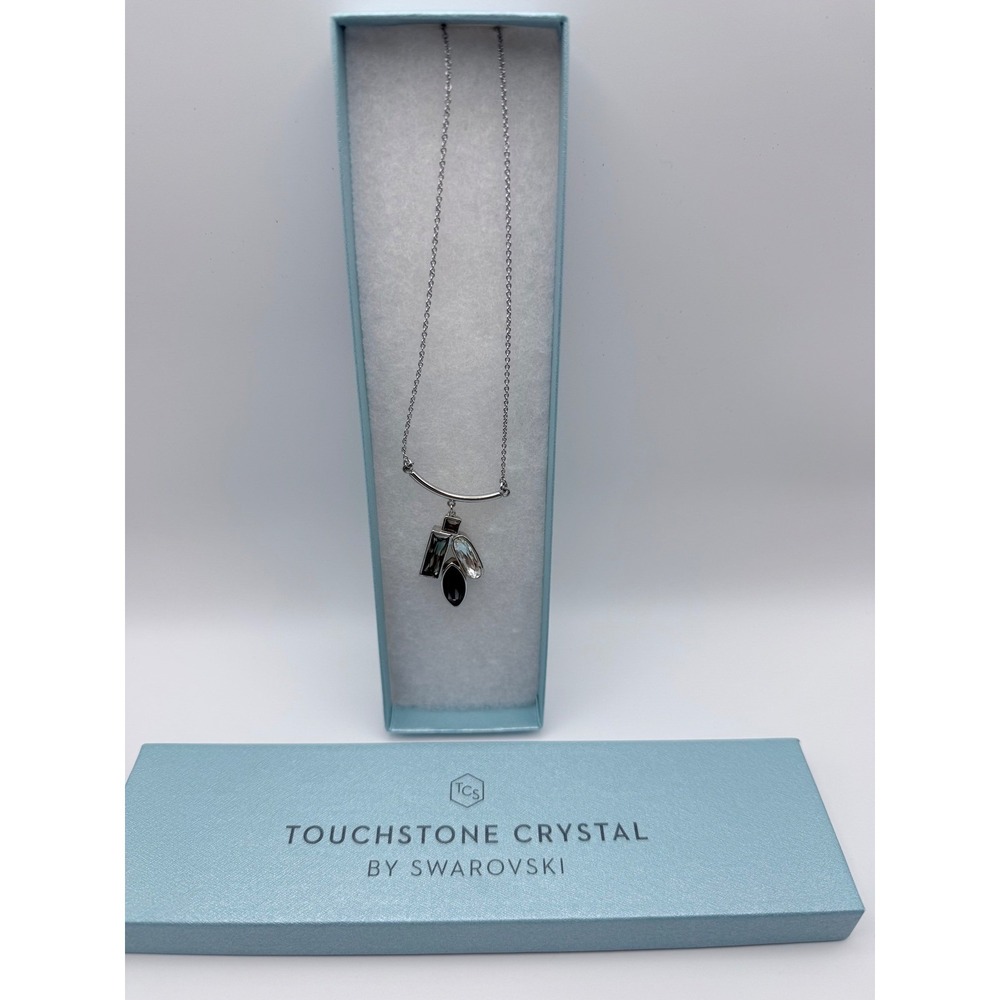 Touchstone Crystal by Swarovski Silver Tone Move‎ Along Black Stone Necklace